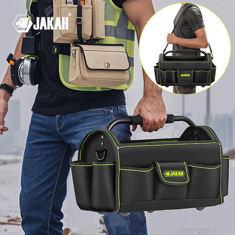 

Jakah 17 inch Foldable Tool Bag Handbag Shoulder Bag Tool Organizer Storage Bag 600D Large Big Mouth Bag