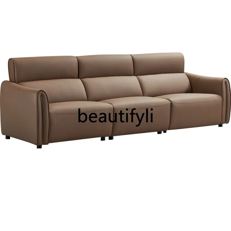 

Italian leather multi-functional sofa minimalist straight three-person combination electric leather sofa