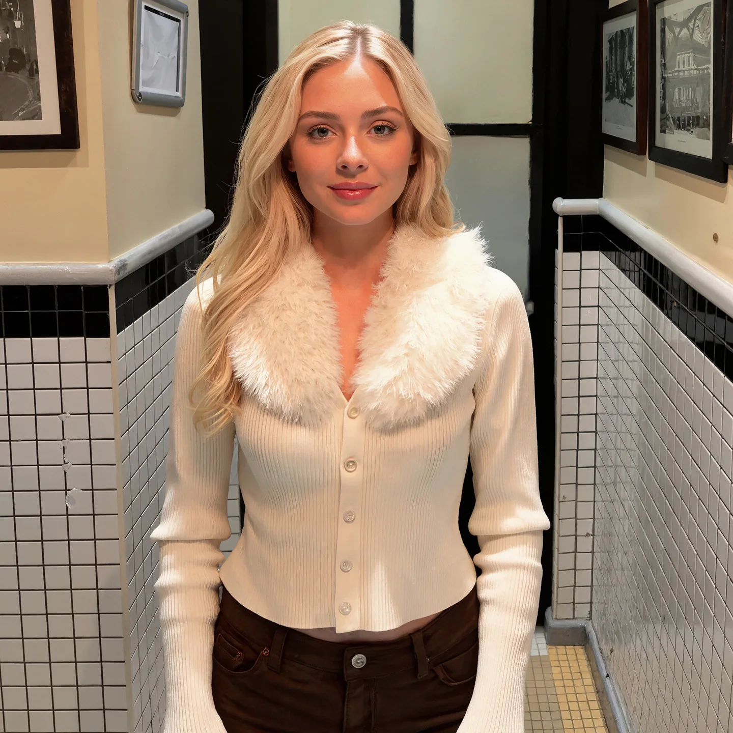 سترة صوفية للخريف والشتاء بياقة من الفرو الصناعي وصدر واحد سترة بمزاجية ضيقة للنساء #5