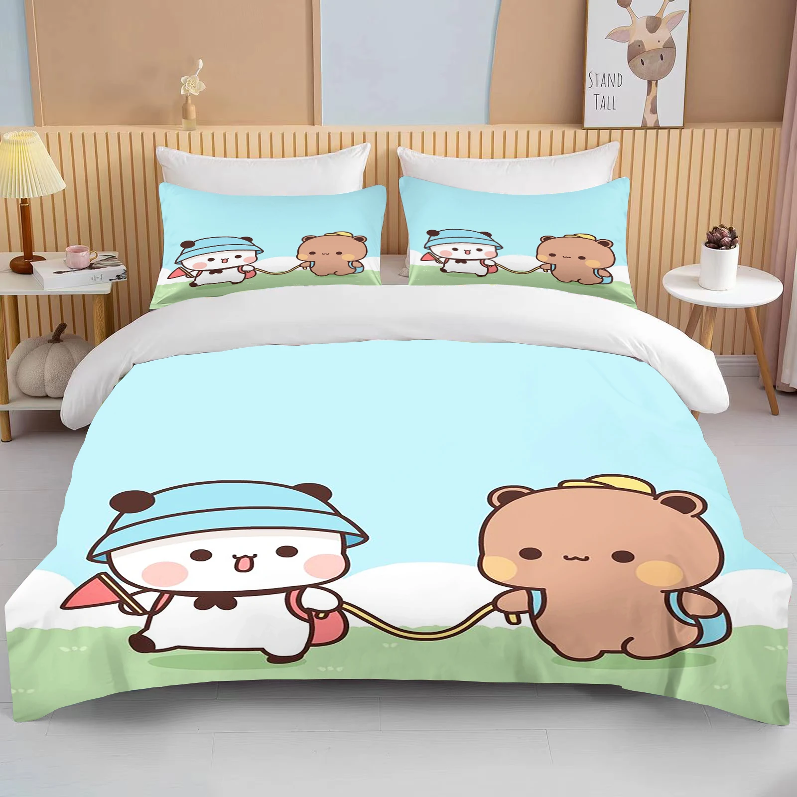 New Bubu Dudu Cartoon Cute Bear Kawaii Christmas Gift King Twin Double Child Bedding Set Microfiber Or Polyester Duvet Cover Set