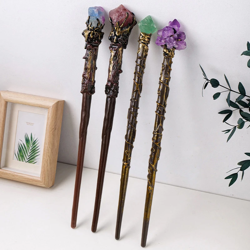 Natural Crystal Handmade Jewelry Magic Stick Witch Princess Cosplay Props Fairy Wand Halloween Gift Ritual Tool Decoration