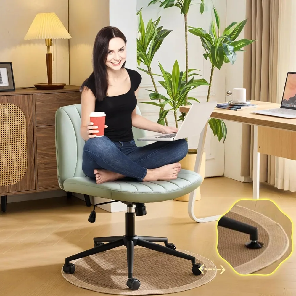 

Criss Cross Legged Chair,Wide Comfy Office Desk Chair,Dual-Use with/no Wheels Computer Task Chair,Swivel Armless Vanity Rolling