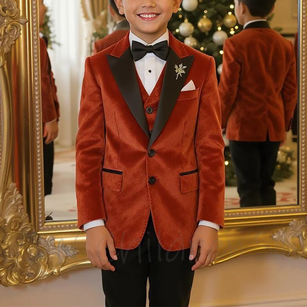 Elegant Boy's Suit 3 Pieces Peaked Lapel Single Breasted Formal Kids Clothes Party Wedding Boy Outfit Costume Customized