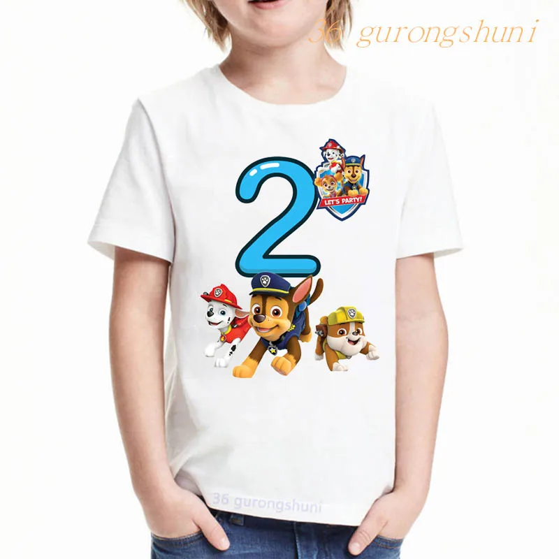 Kid 3 4 5 Birthday T Shirt Cartoon Paw Tshirt boys girls Child Clothes Graphic Mashall Ryder Sky Dog T-shirts Children Clothing