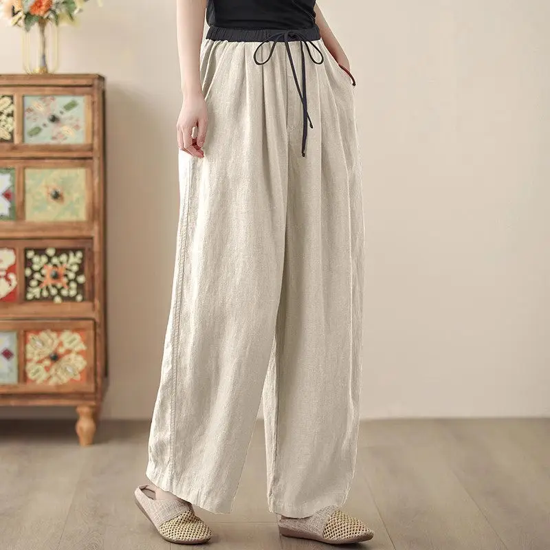 Women's Loose Straight Leg Pants | 2026 Spring/Summer Casual Drawstring Waistband Trousers | Comfortable Lounge Pants G324