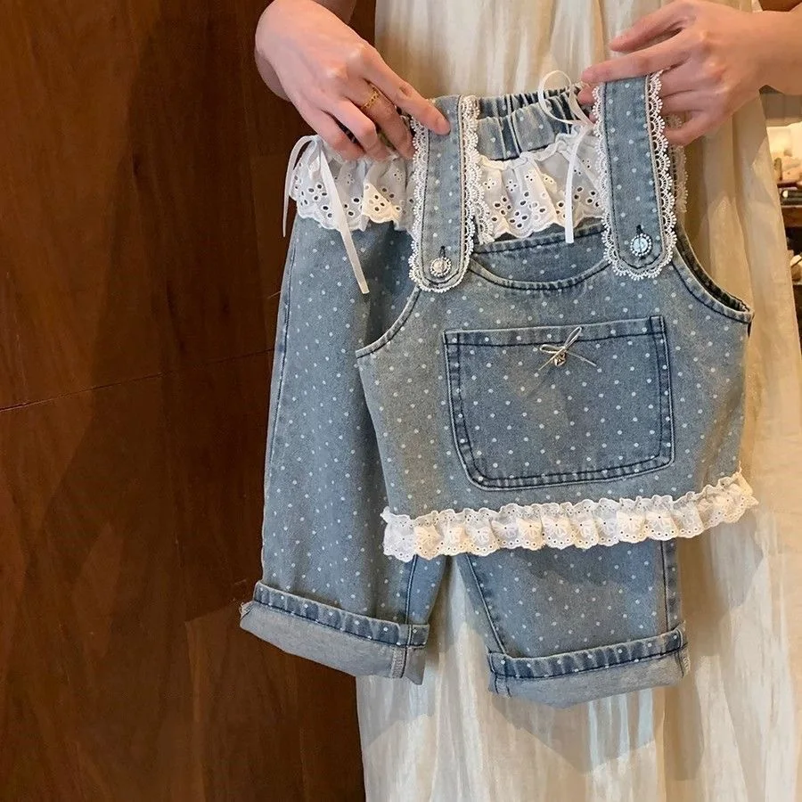2026 Summer Girls Denim 2 Piece Set, Spaghetti Strap Top & Ruffle Jeans Korean Style Outfit for 80-120cm
