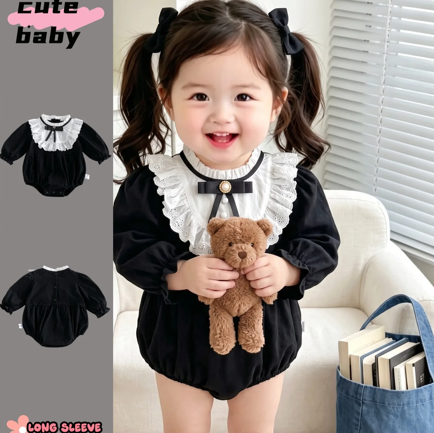 Ins Autumn Baby Fragrance Sweet 0-1 Year Old Girl Bag Fart Clothes Ha Clothes Girl Baby Spring Jumpsuit Crawling Clothes