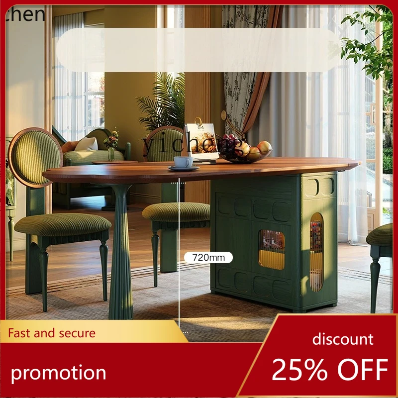 

HXL island dining table foldable multi-functional small apartment against the wall retro dining table household solid wood