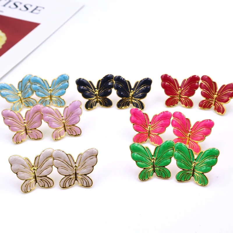 PRISCA | Stainless Steel Butterfly Dangle Earrings for Women.Colorful.Gold Doucment.1Pair.Korean Fashion Gifts. New