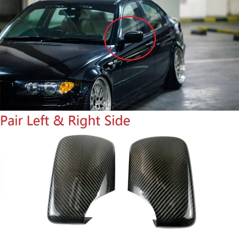New-1 Pair Rearview Mirror Cover Carbon Fiber Side Rear View Mirror Cover Caps For -BMW E46/E39 3/5 Series 1998-2006