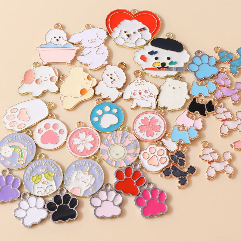 10pcs Mixed Cartoon Cute Enamel Dog Charm Paw Animal Pendant for Necklaces Earrings DIY Jewelry Making Accessories Handmade