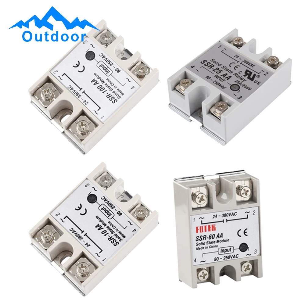 SSR-10AA SSR-25AA SSR-60AA SSR-100AA Solid State Relay Module 80-250V AC Input 24-380V AC Output Relay Voltage Regulator Module