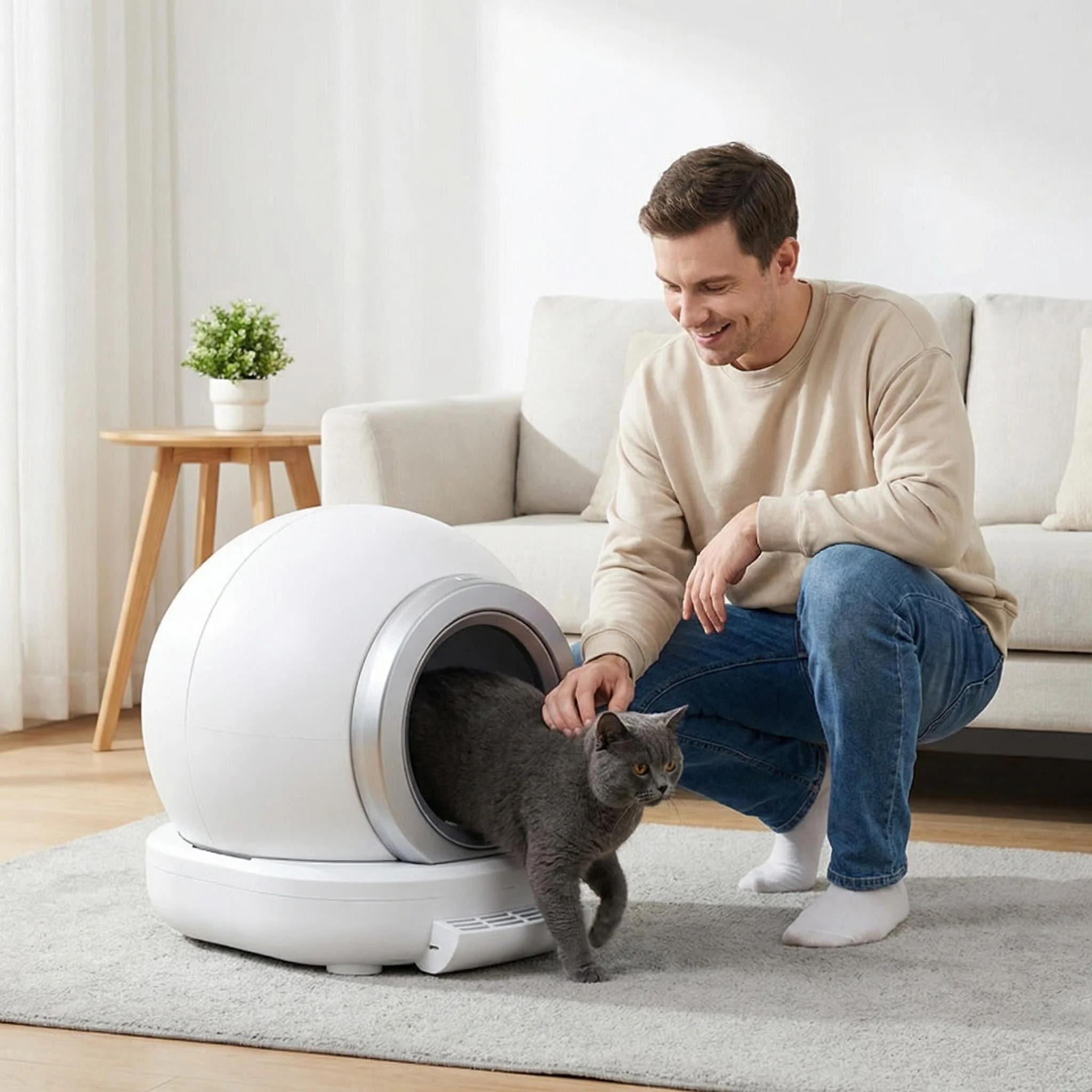 Hands-free Smart Cat Litter Box Fully Automated Self Cleaning Cat Toilet with Leak-proof Sand Design and Safety Sensors