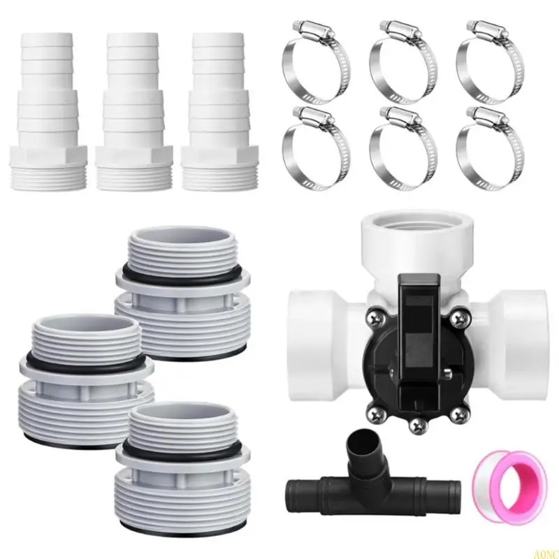 Conjunto adaptador manguera filtro piscina A0NC Válvulas válvulas 3 vías Anillos sello y abrazaderas