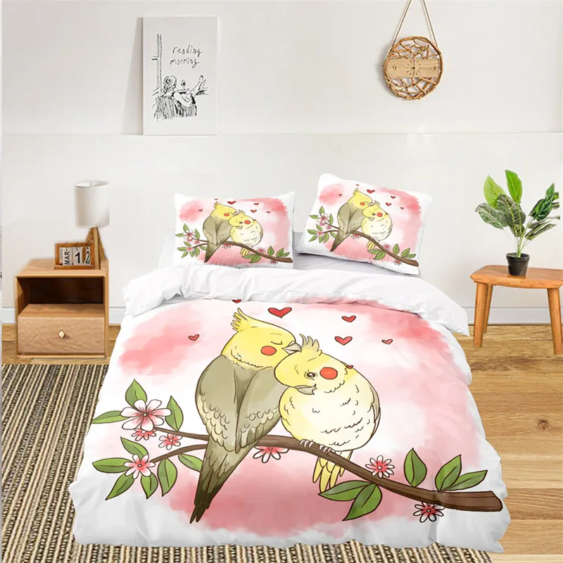 

Cartoon Bird Toddler Bedding Set For Kids Teens Girls Soft Microfiber Parrot Peacock Print Duvet Cover Pillowcases Bedroom Decor