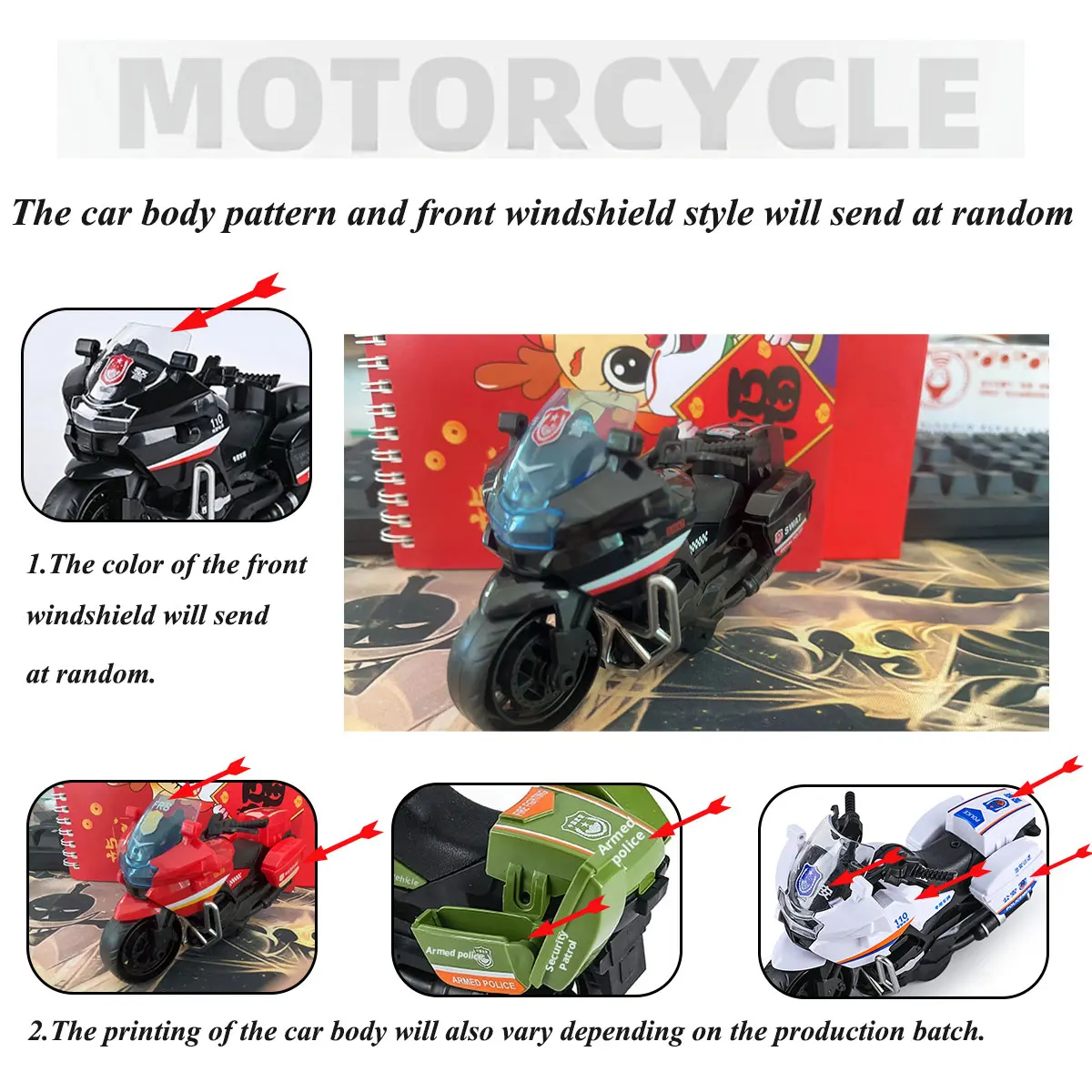 1Pc Children Inertia Motorcycle Fire Boys Play Car Toy Dinosaur City Service Motorcycle Random Body Patter or Color Vehicle Gift