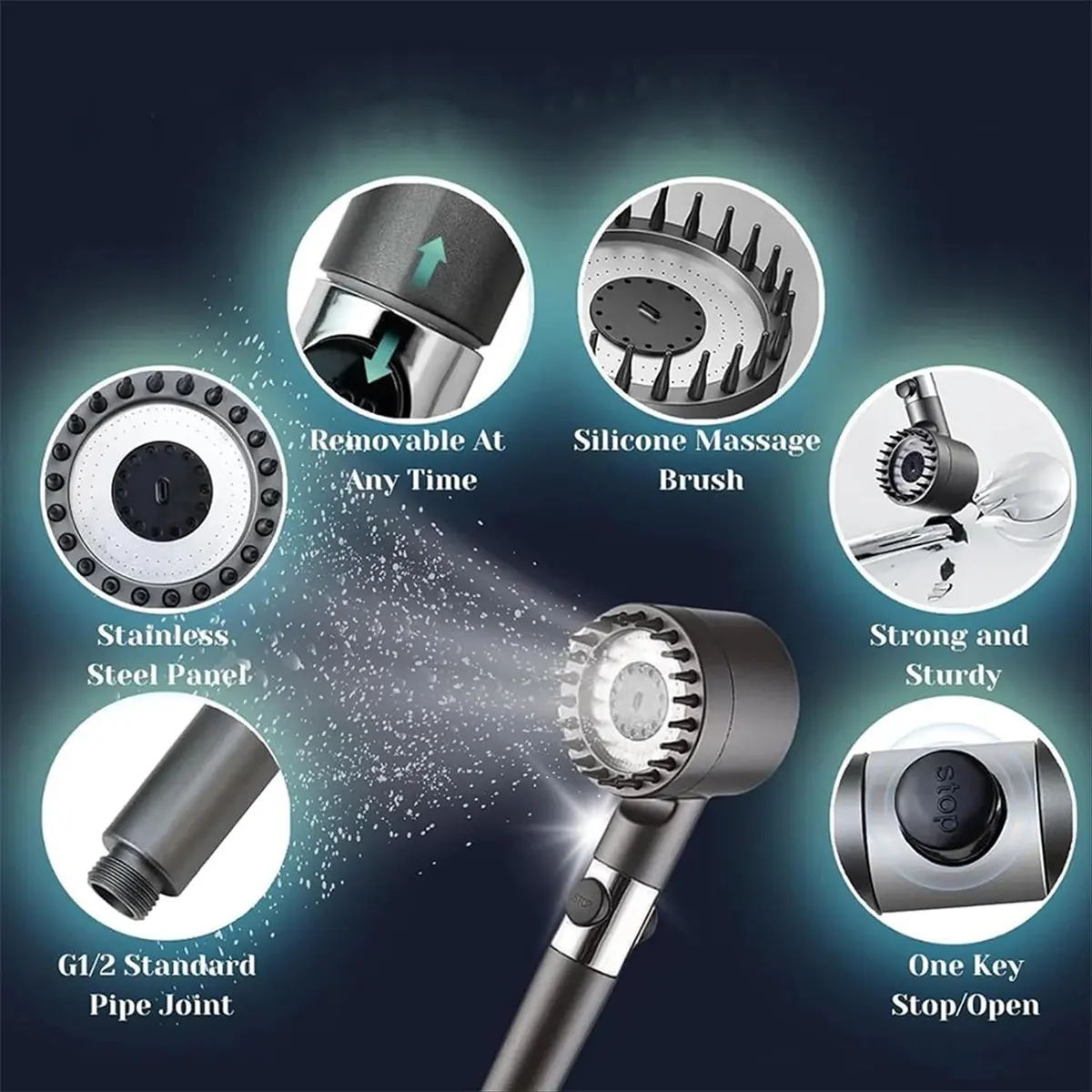 

AB09 Ion Shower Drops Filtered Showerhead with Five Filters Filtered Shower Head with Handheld High Pressure Turbo Showerhead