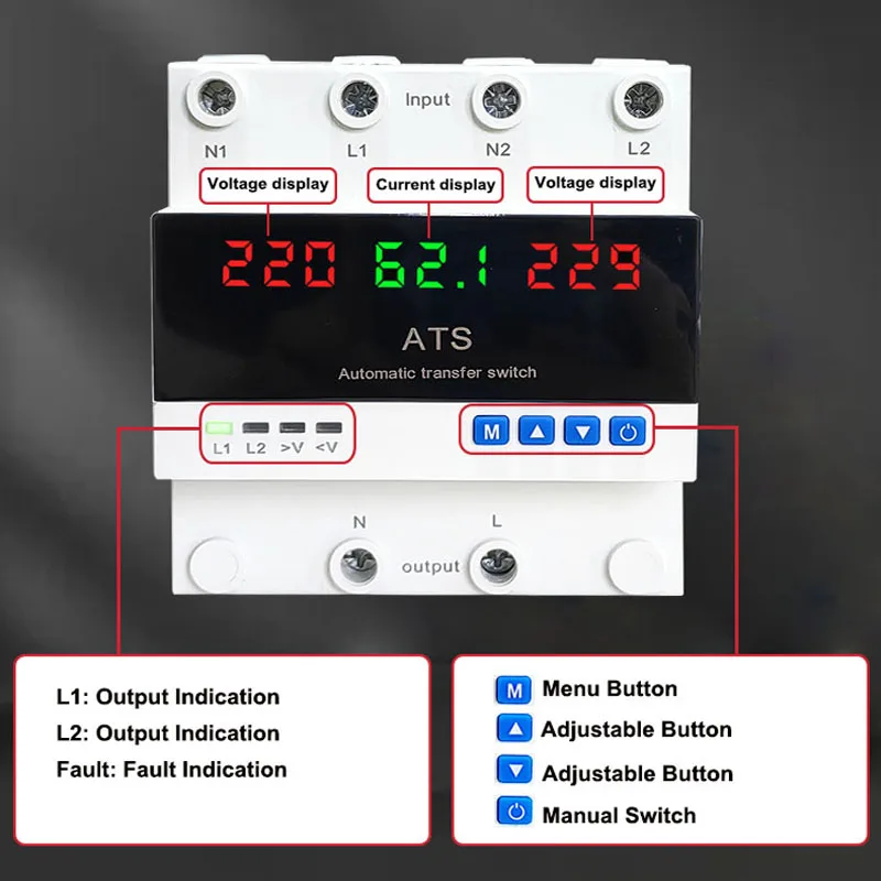 NEW TYPE Change Over Switch 240 Volt Dual Power 63A Adjustable Din Trail Automatic Transfer Switch