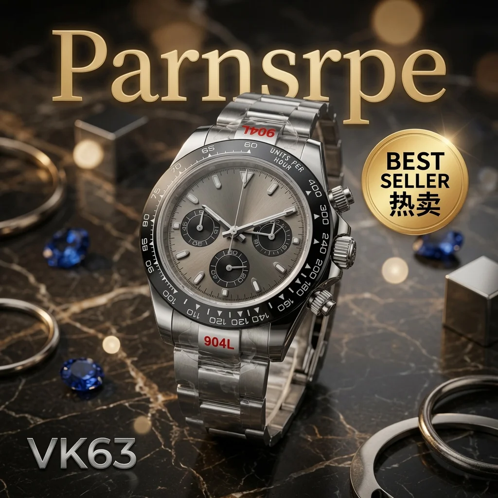 39mm Men Business Chronograph Quartz Watch 20 Color Options 3-Eye Timing VK63 Movement Sapphire Crystal Calendar Luminous Dial S