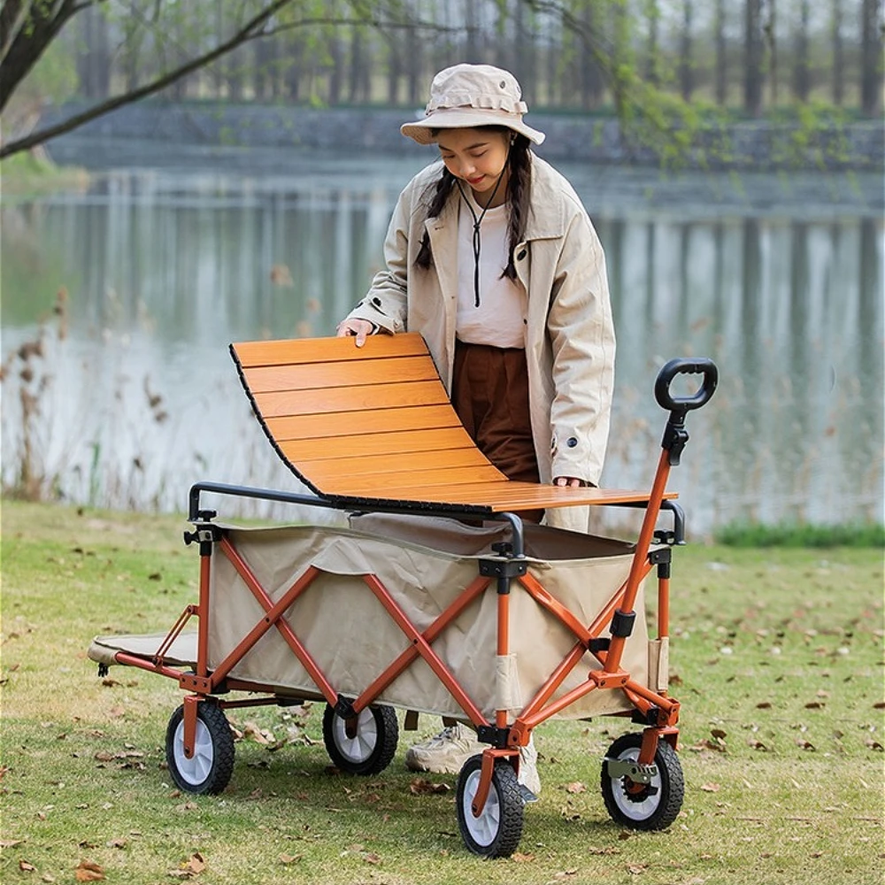 عربة نزهة محمولة للتخييم والشواء قابلة للطي مع سطح طاولة قابل للإزالة مناسبة لكشك سوق النزهات الخارجية #6