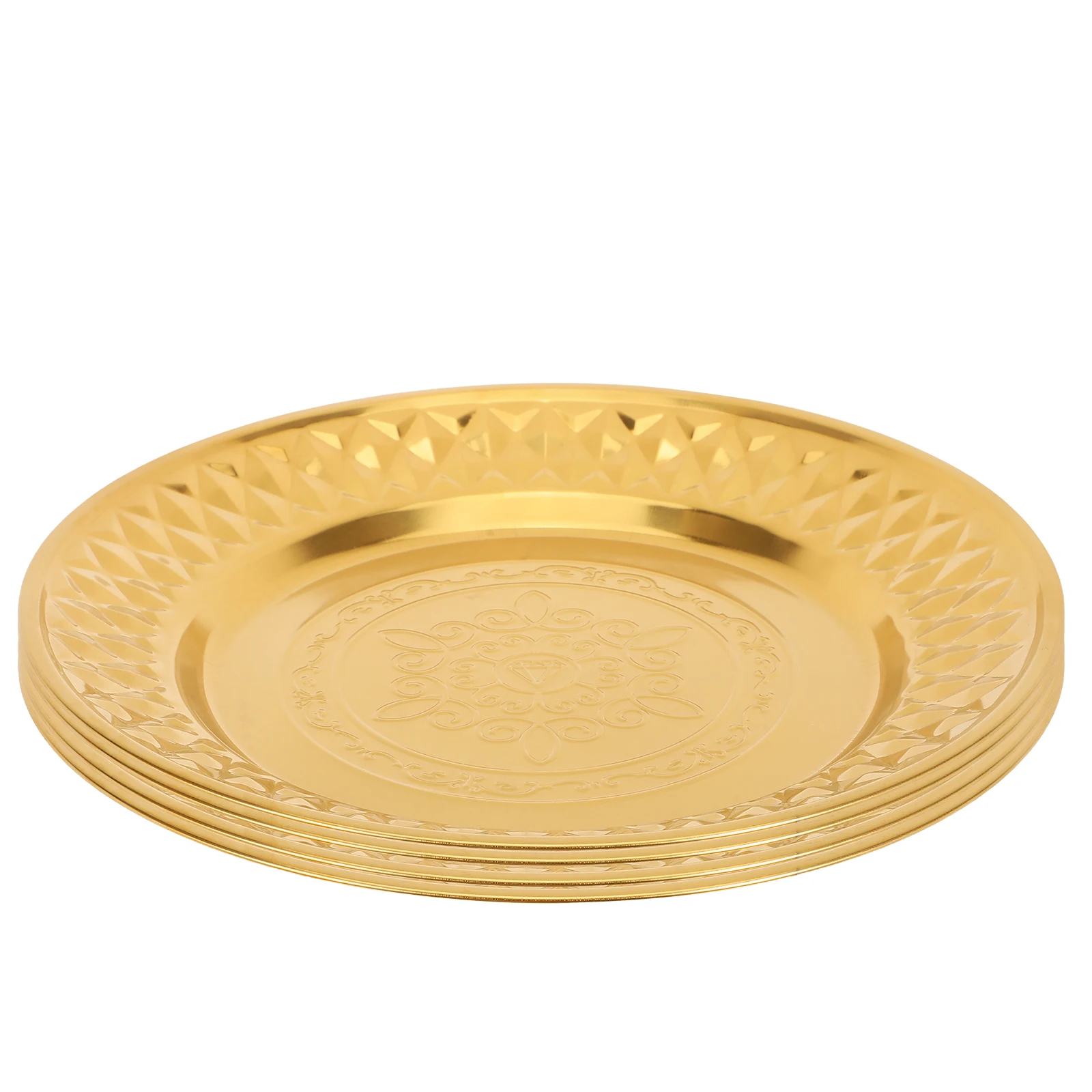 

4 Pcs Stainless Steel Diamond Pattern Retro Dinner Plates 24cm Gold Color Decorative Fruit Bread Serving Trays
