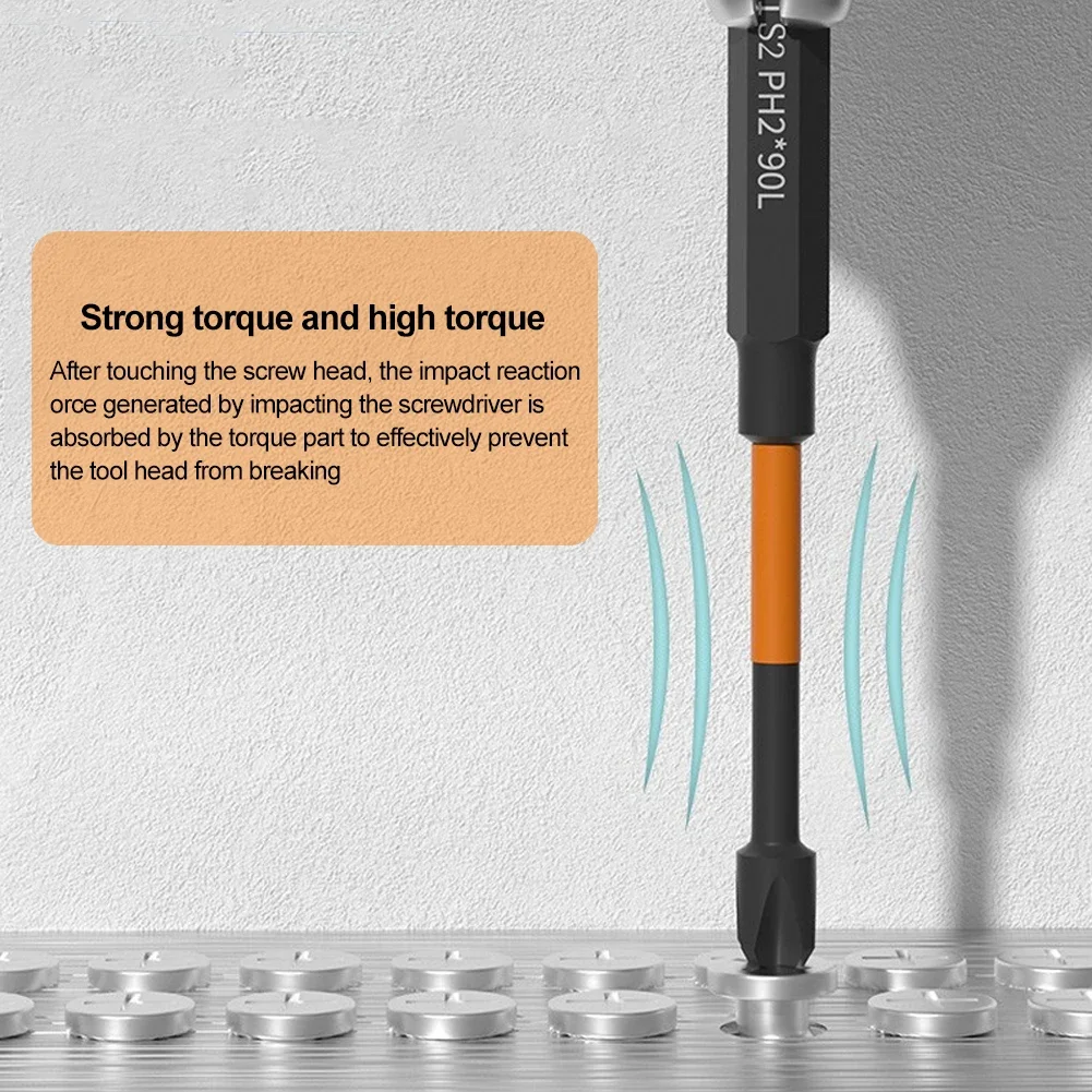 Juego de destornilladores PH2, cabezal magnético de impacto, cruz fuerte, alta dureza, 25/50/65/70/90/150mm, antideslizante, resistente al agua