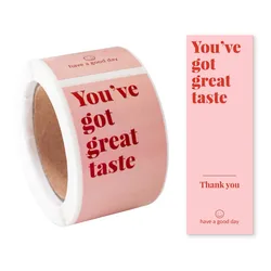 100pcs/roll Pink You've Got Great Taste Stickers for Small Buisness Package Thank You Sticker Decals for Baking Gift Retail Bag