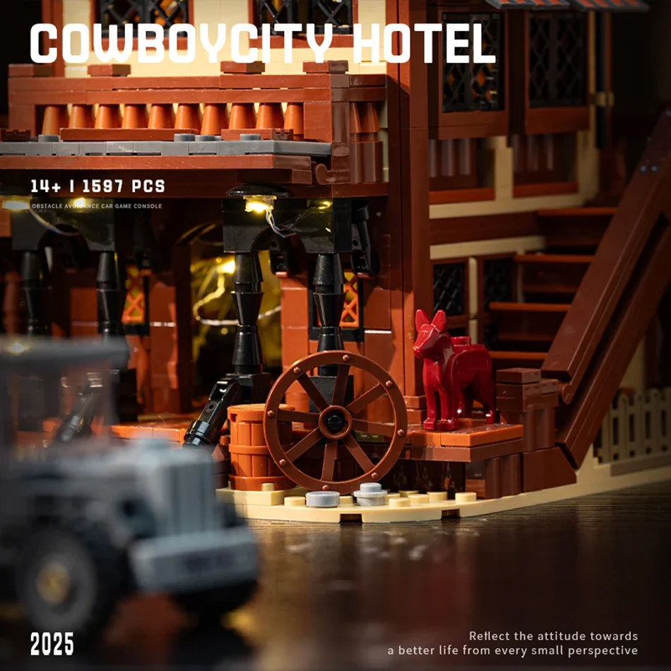 Western Cowboy City Hotel Truck Street View Building Blocks Set - MOC West Town Architecture Assembly Bricks Toy for Kids Gifts