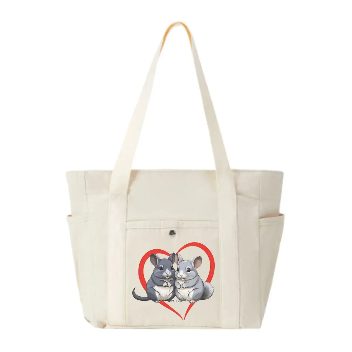 Chinchillas in Heart Illustration Single Shoulder Bag with Multiple Pockets Lightweight Design for Office Commute