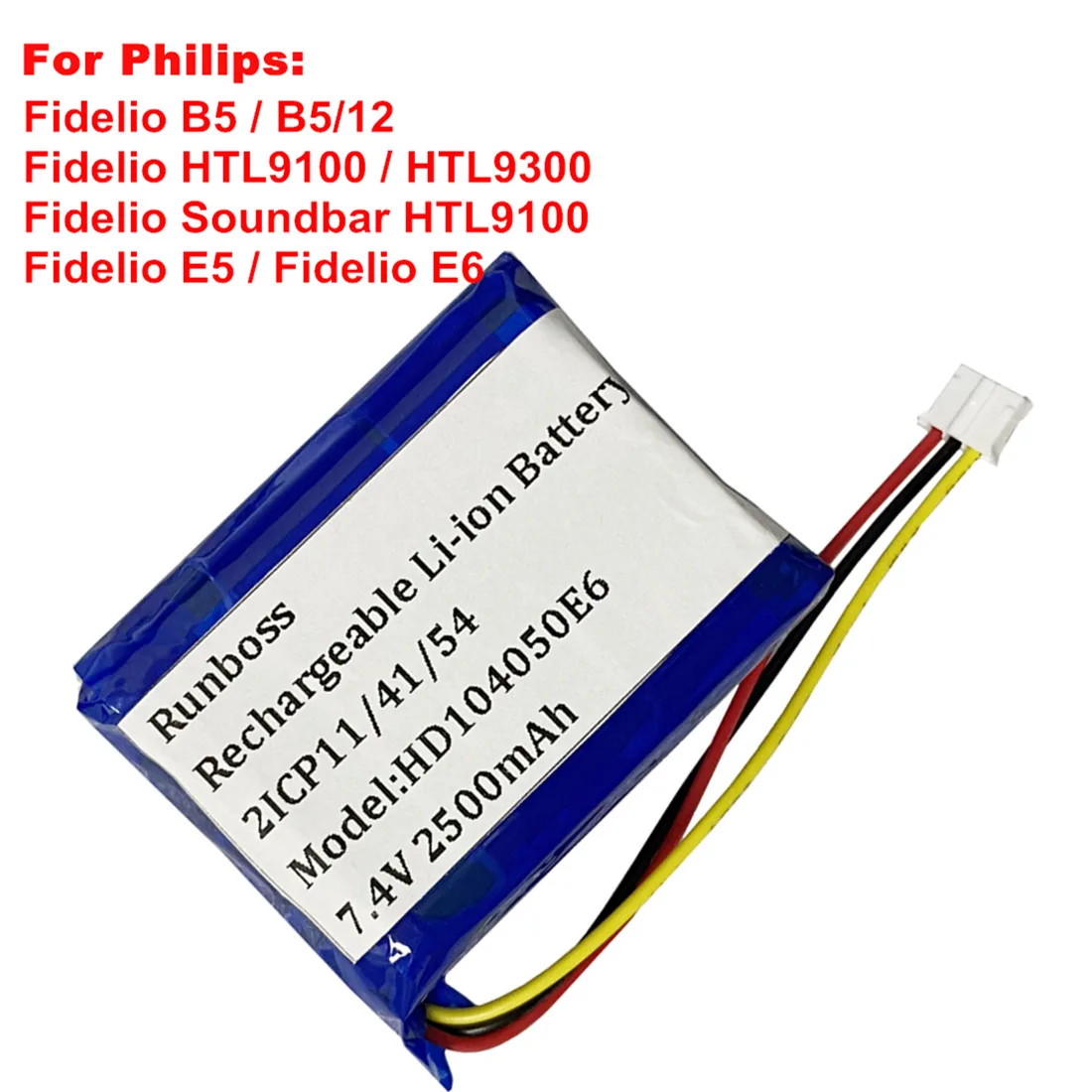 Speaker Battery 7.4V/2500mAh 104050-2S,2ICP11/41/54 for Philips B5/12,Fidelio B5 Fidelio HTL9100,Fidelio HTL9300