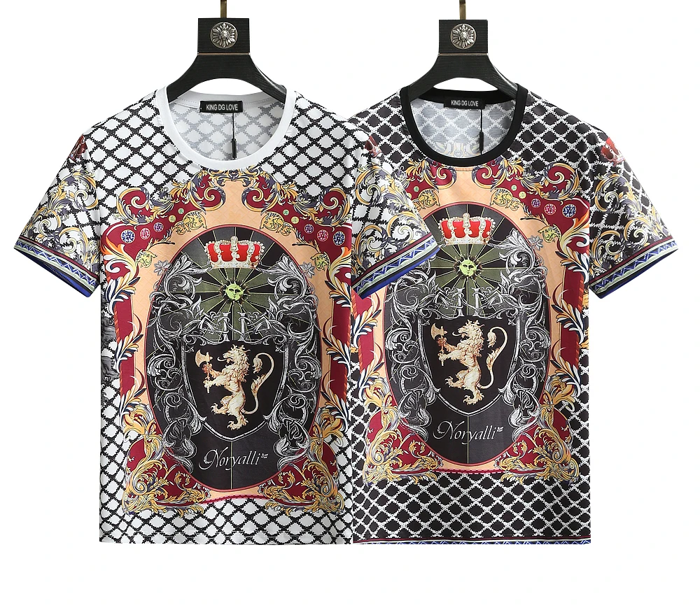 Summer 2024 New Crown and flowers Print T-shirt Men Fashion Casual 100% Cotton Plus Size Tops High Quality 85399