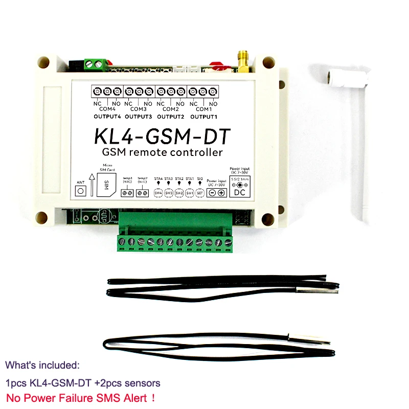 4 channel Relay Switch Module GSM Alarm SMS Controller KL4-GSM With Power Failure Alert Optional