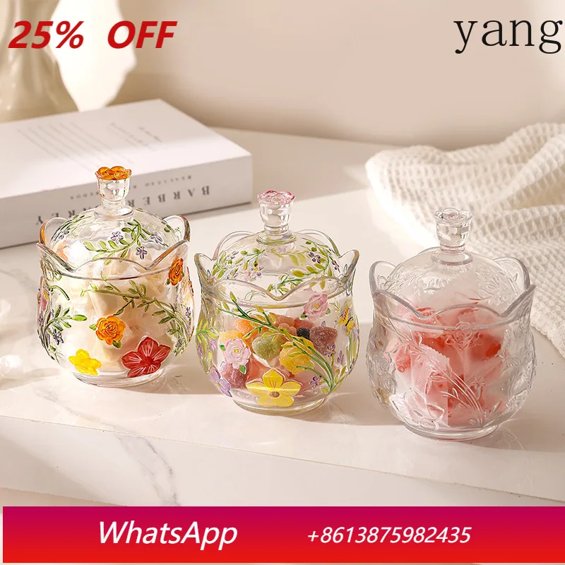 

LMM Embossed Hand Painted Flower Shape Glass Storage Candy Jewelry Jar with Lid