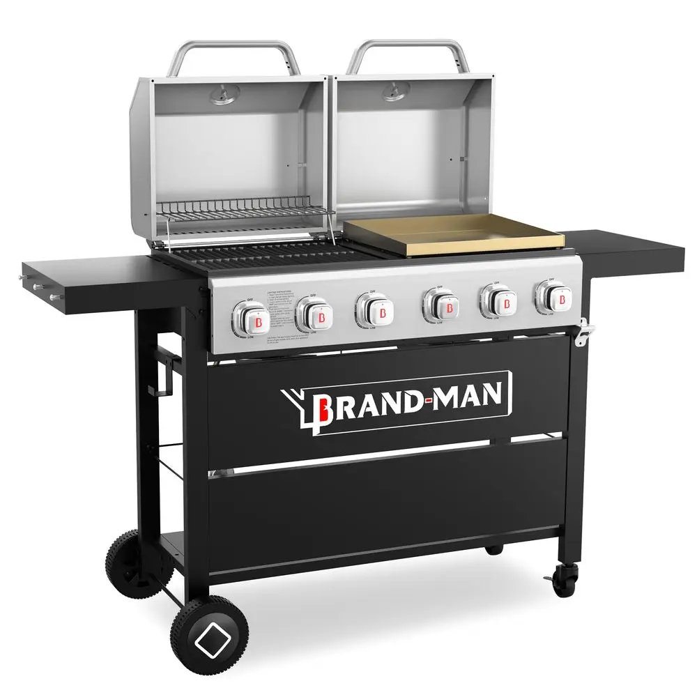 

Griddle Grill Combo 6Burner, 2 in 1 Versatile Propane Gas Grill and Griddle with Double Stainless Steel Lids, BBQ Combo for Out