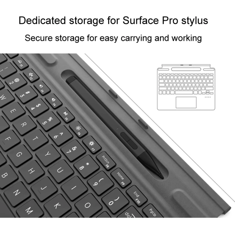 لوحة مفاتيح Microsoft Surface Pro 8 / 9 / X، لوحة مفاتيح مغناطيسية لاسلكية تعمل باللمس بإضاءة خلفية مع فتحة قلم