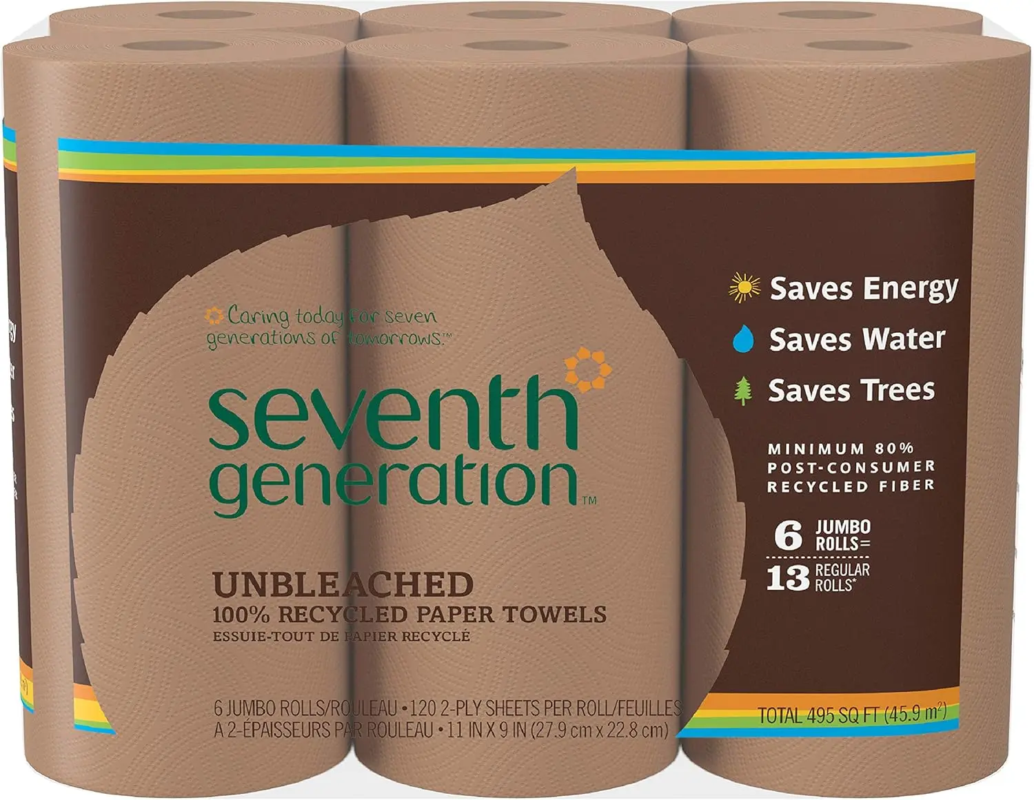 

Unbleached Paper Towels, 100% Recycled, 6 Count Pack of 4, Eco-Friendly Household Essentials