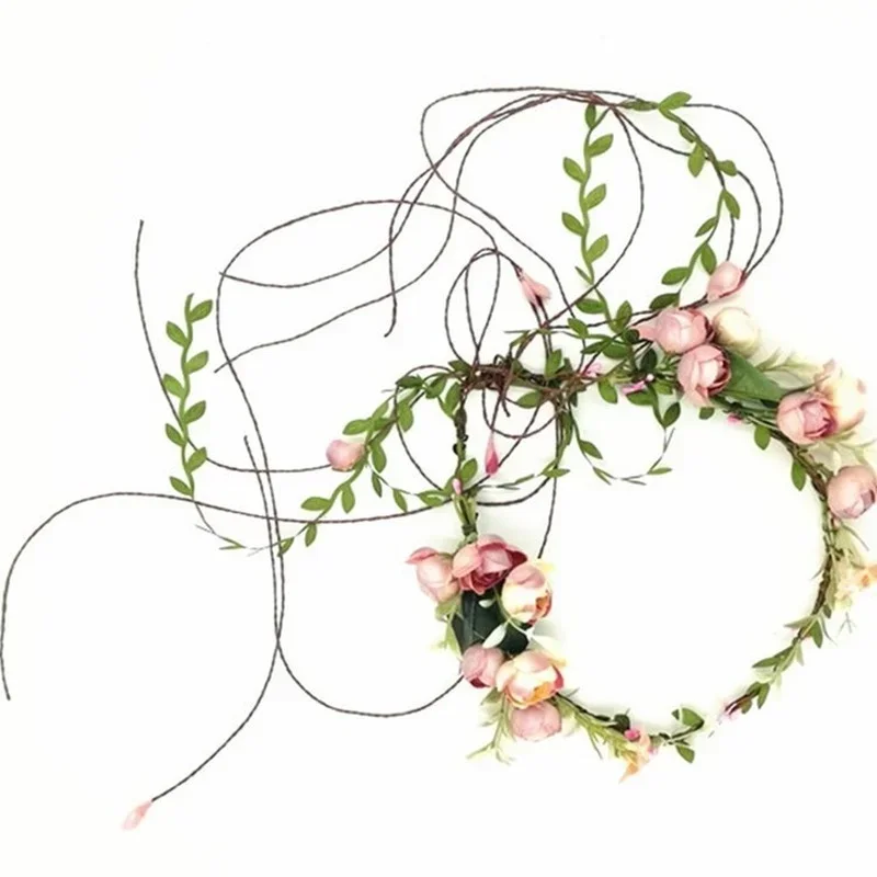 Faux Rose Rattan Flower Crown Hairband Floral Garland Headband Wedding Beach Decorate Photo Props Women Girl Hair Accessories