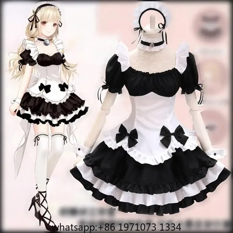 Disfraces de Anime de Sirvienta Negra, Falda de Sirvienta con Lazo Francés, Disfraz de Cosplay de Anime para Niñas y Mujeres, Disfraces de Camarera para Fiestas