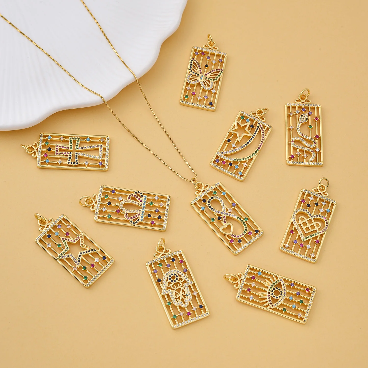 5 Pieces European and American Complex Rectangular Tarot Pendant Accessorie DIY Pearl Necklace Jewelry Making Material Wholesale