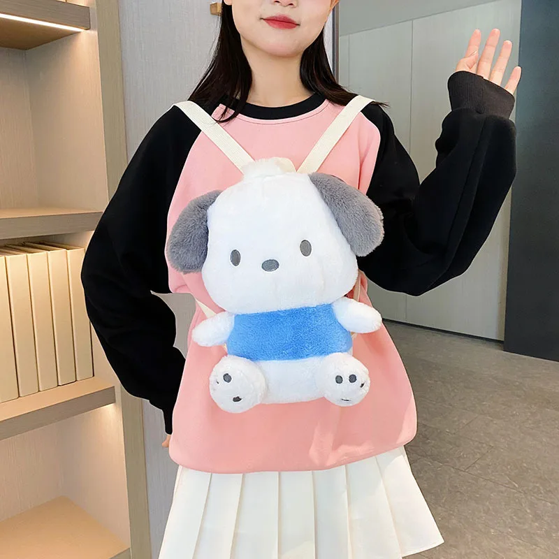 Sanrio-mochila Kawaii Pochacco para niña, morral escolar de felpa con diseño de corazón, dibujos animados, regalo ligero para estudiantes, novedad de 2024