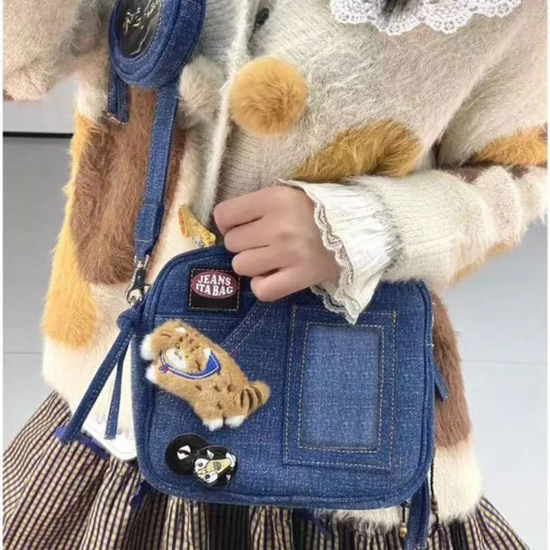 New Trendy Ita Bag 2024 All Match Transparent Denim Crossbody Bags for Women Fashion Chains Canvas Shoulder Bag Bolso Mujer