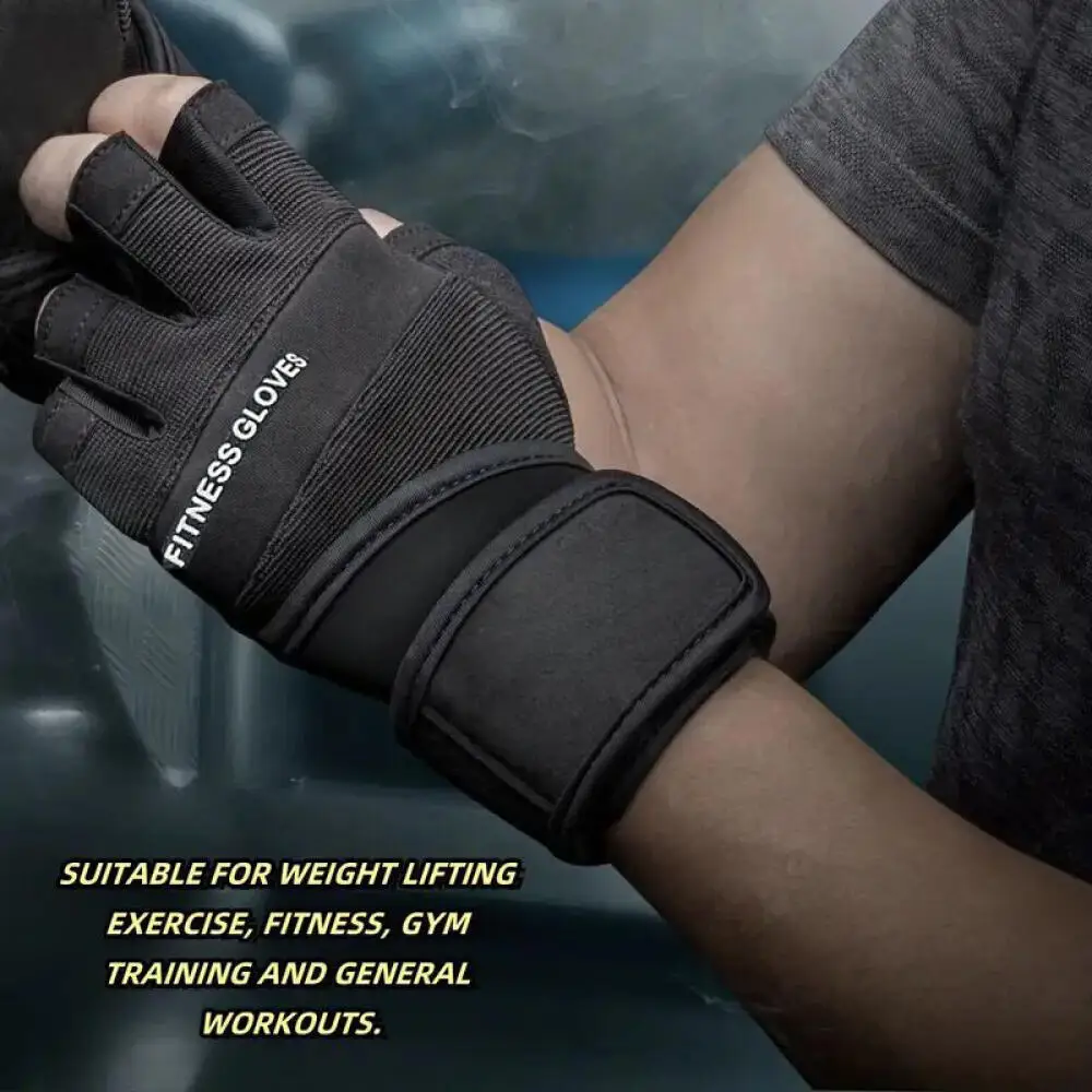 Cycling Fitness Half Finger Gloves for Men Anti Slip and Wear Resistant Gym Exercise Wrist Wrap Gloves Pull Up Yoga Exercise