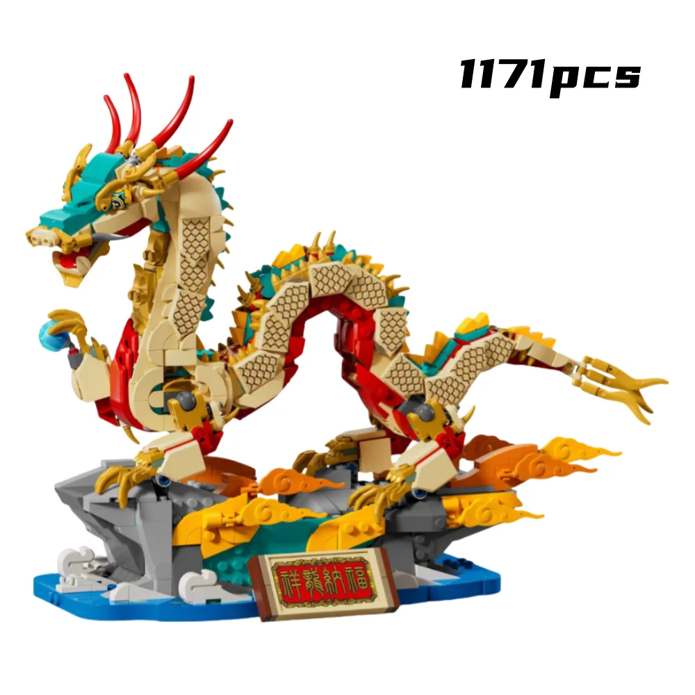 Creator Auspicious Chinese Dragon Montieren Modell Bausteine Ziegel Spielzeug für Kinder Geschenke