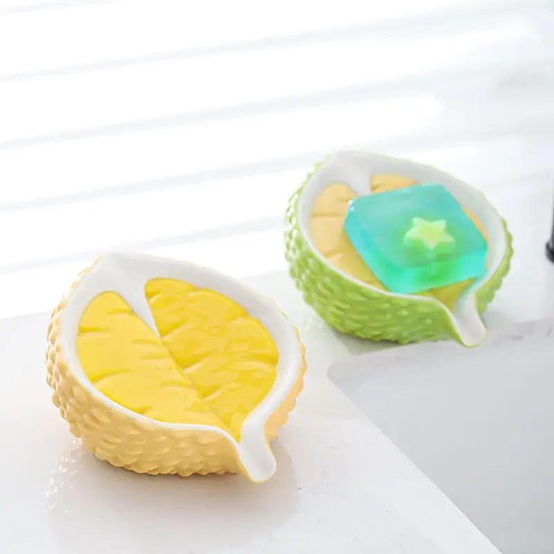 Ceramic Soap Dish Home Bathroom Creative Light Luxury Beauty Cute Durian shape Soap Box No Punching Draining Water Supplies, 1Pc