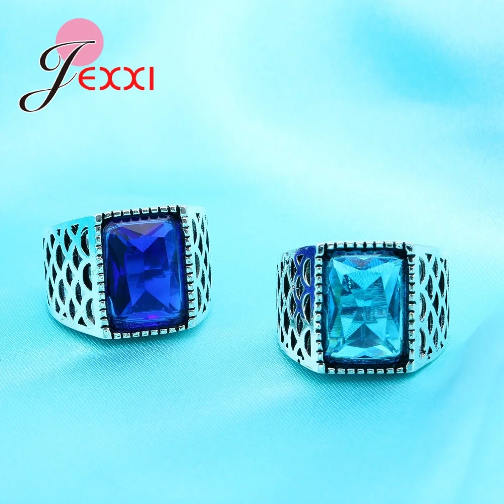 Fashion Brand 925 Sterling Silver Rings For Women Vintage Charms Rectangle CZ Austrian Crystal Stone Wedding Rings Bague