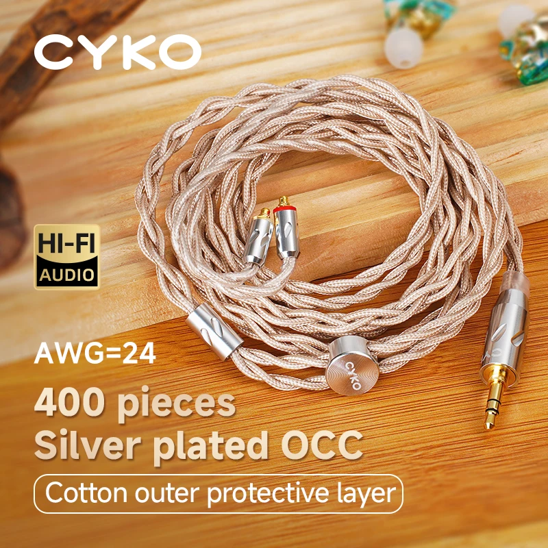 CYKO Iem Earphone Cable 7N OCC Hifi Upgrade Cables 3.5mm 4.4mm To Mmcx 0.78 2pin Jack 24K Gold-plated Headphones Wired イヤホンケーブル