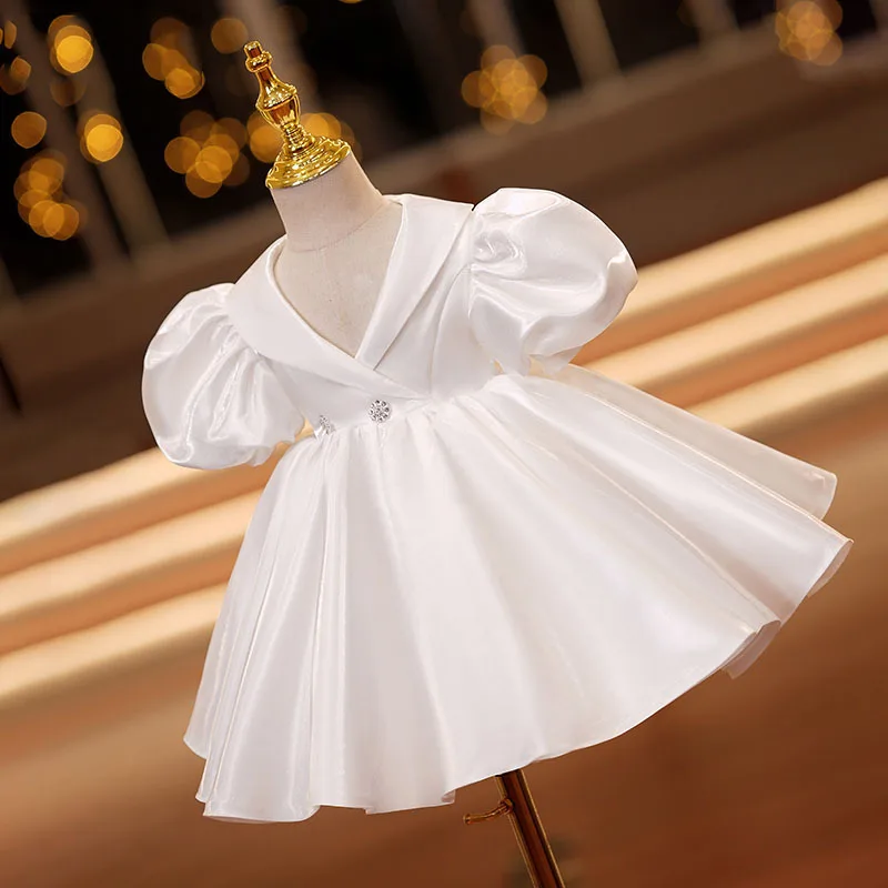 White Baby Girl Clothes Birthday Party Tutu Dress Bow Newborn Baby Girls Birthday Outfits Toddler Infant Girls Wedding Costume