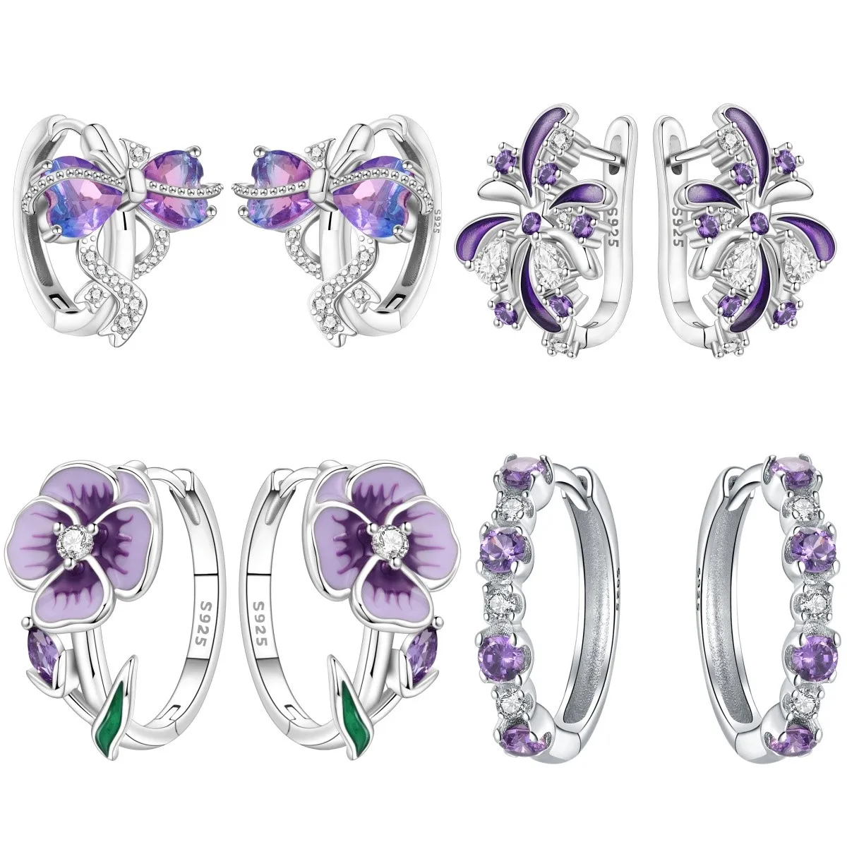 Pendientes de plata de ley MISEFF S925, elegantes pendientes con lazo violeta y morado, joyería Original, regalo de cumpleaños para mujer, Día de San Valentín