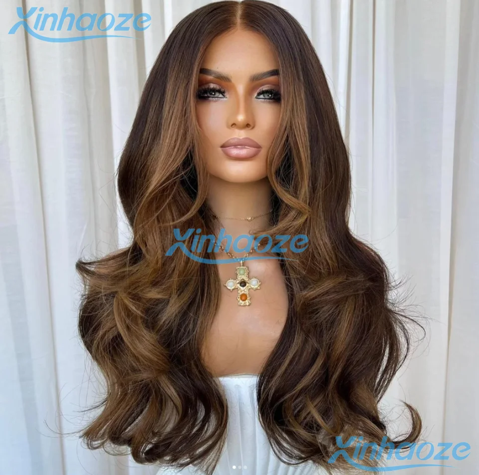 

Highlight #4/6 Body Wavy Human Hair Brazilian Dark Brown Pre Plucked 13x6/360 Lace Wigs Bleached Knots 5x5 Silk Top Closure Wigs