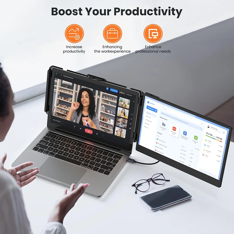 موسع شاشة الكمبيوتر المحمول المحمول 14 بوصة IPS FHD 1080P شاشة كمبيوتر محمول للسفر باللون الأسود متوافقة مع نظام التشغيل Windows Mac Travel Work #4